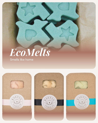 Texas Heart Wax melts on top with three packaged containers in sustainable packaging