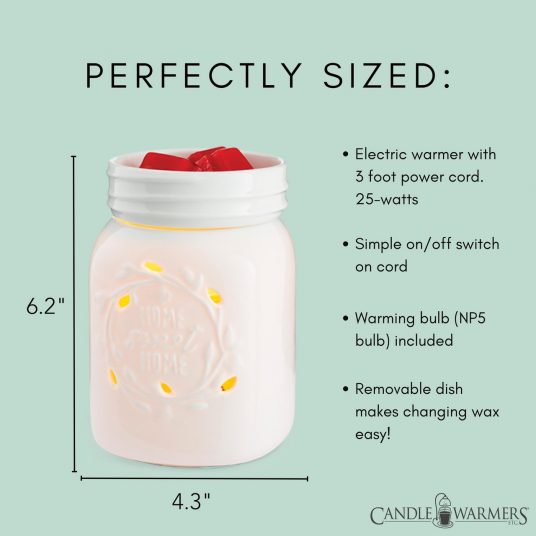 warmer is shown as 6.2&quot; tall, 4.3&quot; wide with a green background