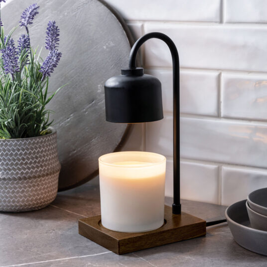 Black &amp; Wood Arched Warmer Lamp